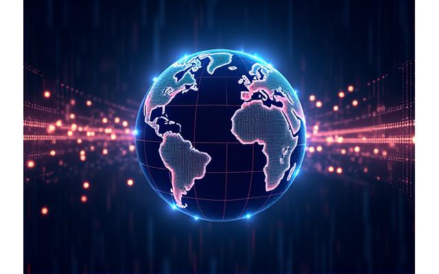 Globale Datennetzwerke, visualisiert durch miteinander verbundene Punkte auf einer Karte