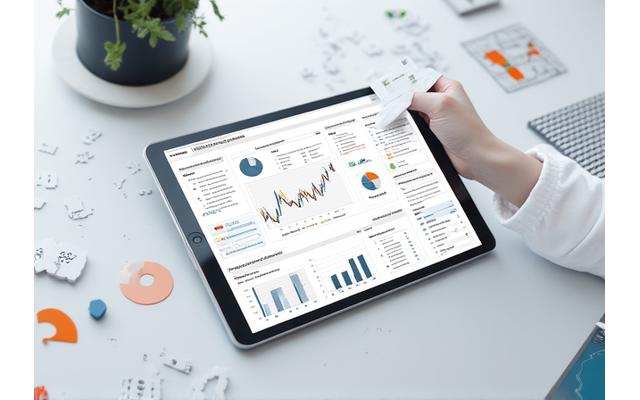 Diagramme und Graphen auf einem Tablet, die Datenanalysen symbolisieren